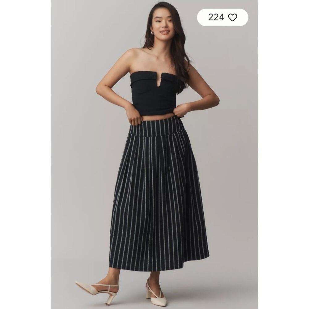 Anthropologie‎ &.Layered Pinstripe A-Line Midi Skirt